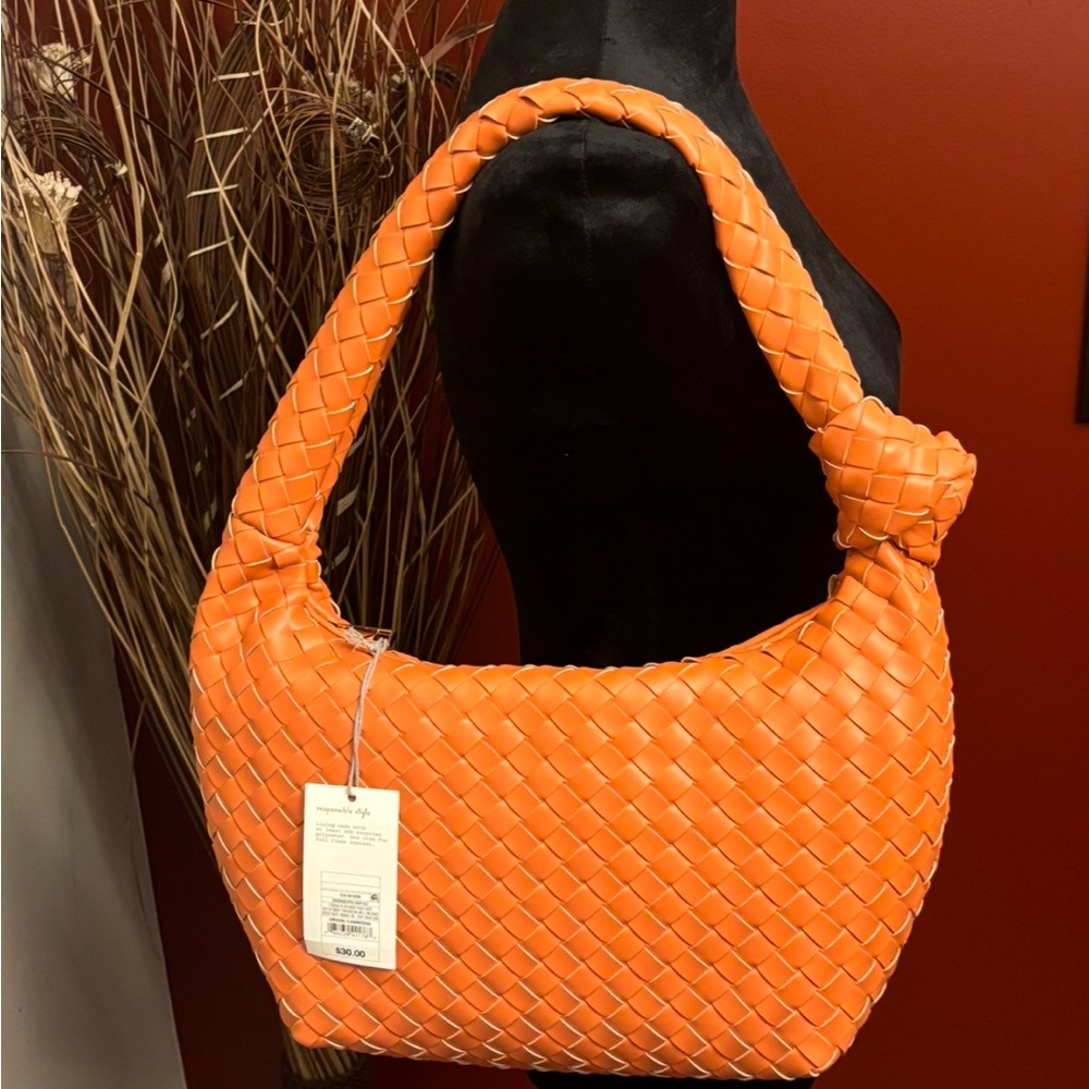 Orange Woven Hobo Bag